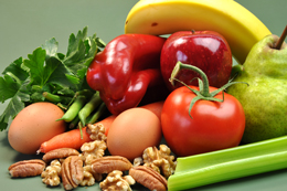 fresh vegetables, fruit, eggs,
			and nuts