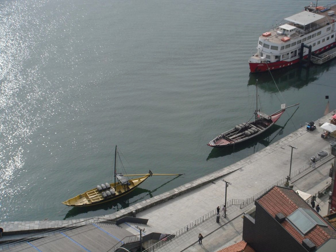 Boats along the river in Porto, Portugal