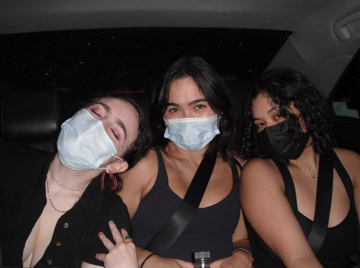 Nina, Ras, and Anahy in the back of an Uber